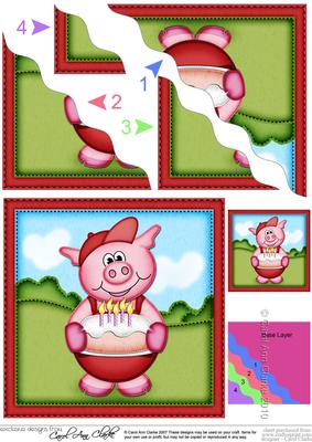 Syd Piggy's Birthday Cake Wavy Corner Side Stacker Topper