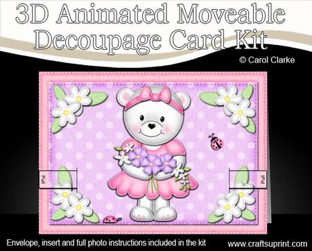 3D Teddy Tess's Flowers Animated Moveable Decoupage Card Kit