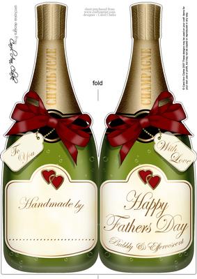 Large Dl Fathers Day Champagne Bottle Shaped Card
