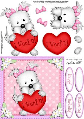 8 x 8 Jess the Westie's Heart Quick Card N 3D Decoupage