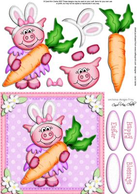 Zoe Piggy's Bunny Ears Quick Card N 3D Decoupage