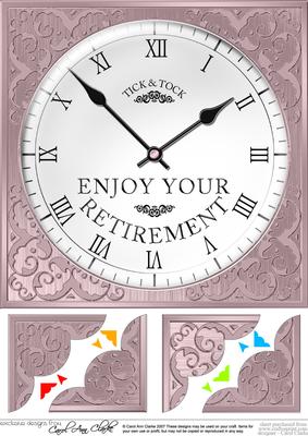 8 x 8 Retirement Clock Scalloped Corner Topper