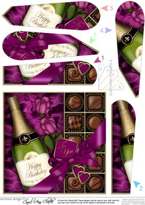 Birthday Champers Chocs N Roses Fan Pyramage Topper