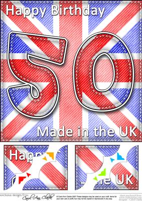 8 x 8 Flying the Flag Uk 50th Birthday Scalloped Topper