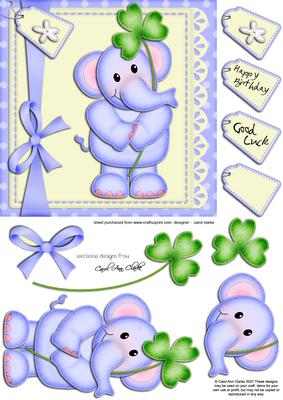 Lola Elephant's Good Luck Clover Quick Card N 3D Decoupage