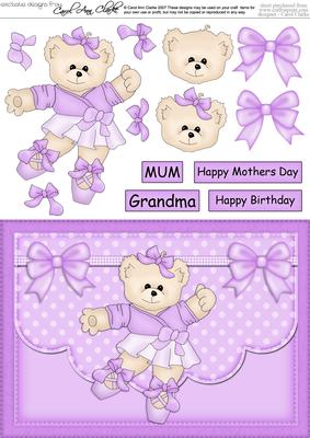 A5 Ballet Teddy Quick Card N 3D Decoupage