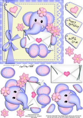 Lola Elephant's Letter Quick Card N 3D Decoupage