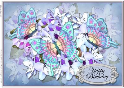 A4 Birthday Flowers N Butterfly Card Topper