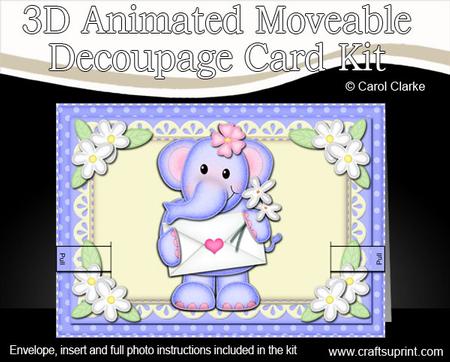 3D Lola Elephant's Letter Animated Moveable Decoupage Card