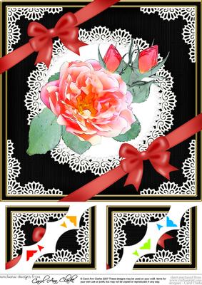 8 x 8 Rose and Lace Scalloped Corner Topper