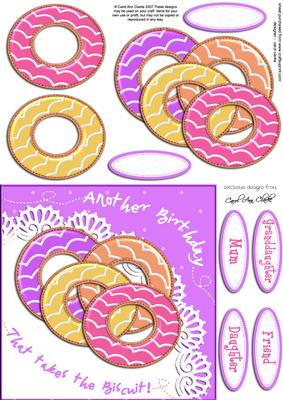 Iced Party Ring Biscuits Birthday Quick Card N 3D Decoupage