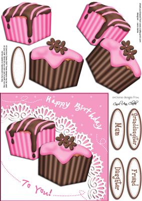 Fondant Fancies Birthday Cakes Quick Card N 3D Decoupage