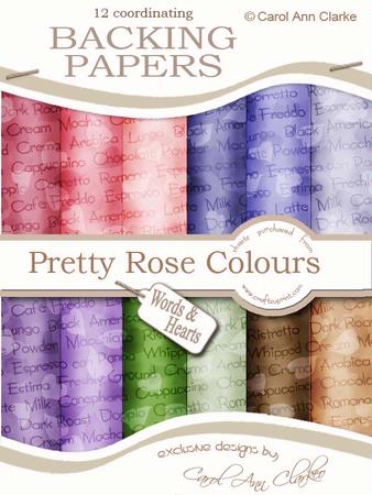 Words & Hearts Backing Papers in Pretty Rose Colours