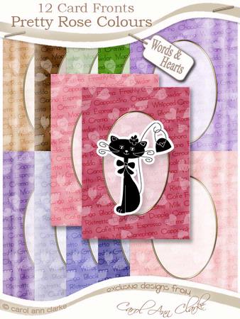 Words & Hearts Card Fronts Set in Pretty Rose Colours
