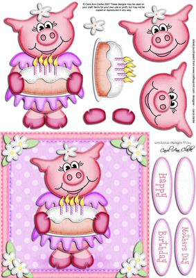 Ziggy Piggy's Birthday Cake Quick Card N 3D Decoupage