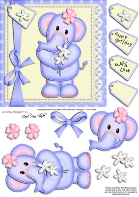 Lola Elephant's Flowers Quick Card N 3D Decoupage