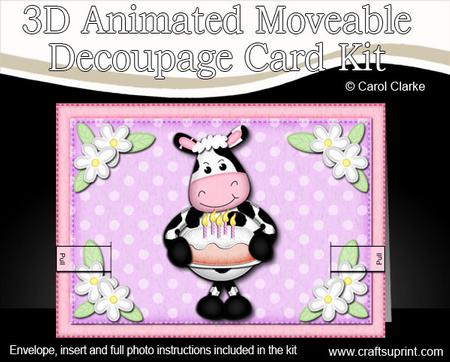 3D Milly Moo Cow's Birthday Cake Animated Moveable Decoupage
