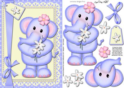 A5 Lola Elephant's Flowers Quick Card N 3D Decoupage