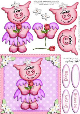 Zoe Piggy's Rose Quick Card N 3D Decoupage