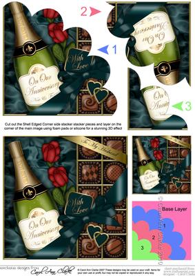 Husband Anniversary Champers Chocs N Roses Shell Edged
