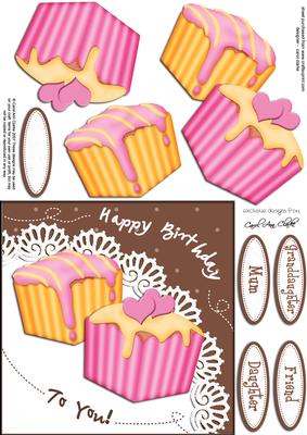Fondant Fancies Birthday Cakes Quick Card N 3D Decoupage