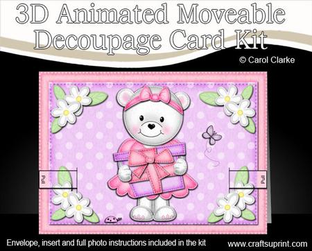 3D Teddy Tess's Present Animated Moveable Decoupage Card Kit