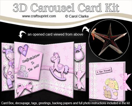 3D New Baby Girl Carousel Card Kit