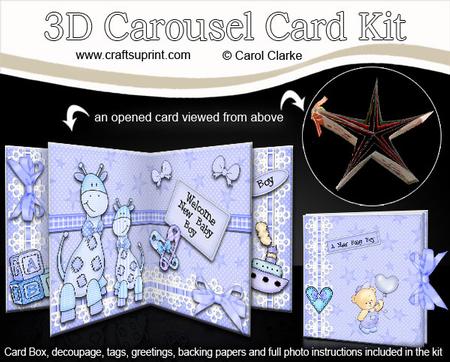 3D New Baby Boy Carousel Card Kit