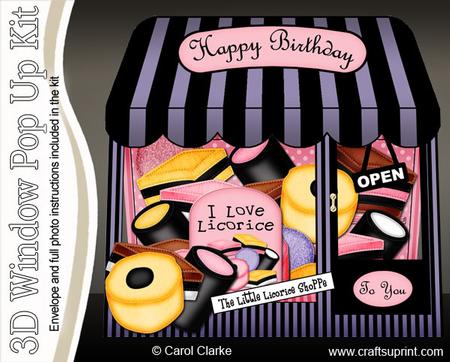 3D Licorice Allsorts Shoppe Window Pop Up Card Decoupage