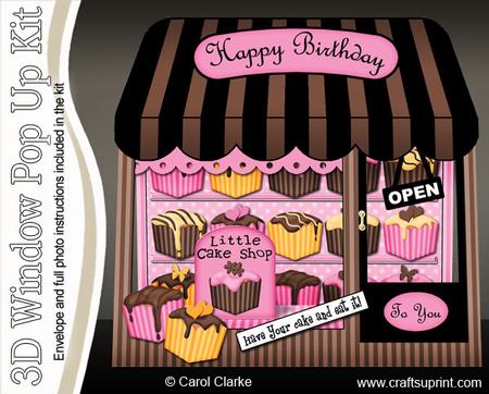 3D Fondant Fancies Shoppe Window Pop Up Card Decoupage