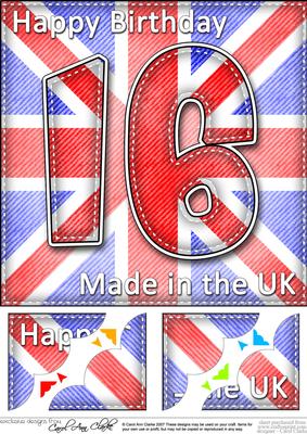 8 x 8 Flying the Flag Uk 16th Birthday Scalloped Topper