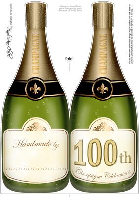 Large Dl 100th Champagne Bottle Shaped Card