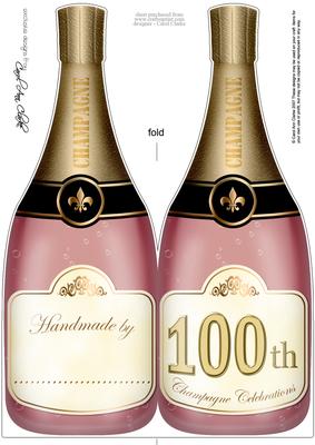 Large Dl 100th Champagne Bottle Shaped Card