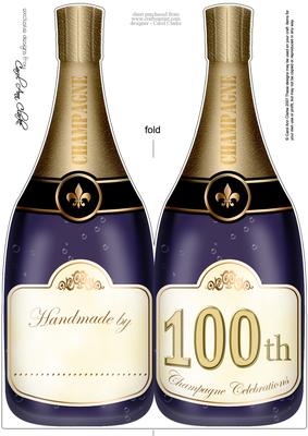 Large Dl 100th Champagne Bottle Shaped Card