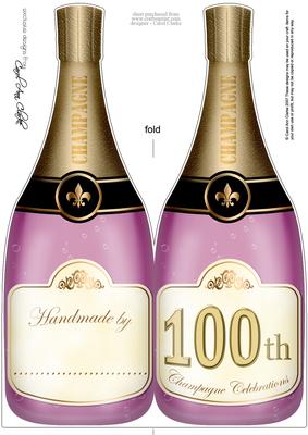 Large Dl 100th Champagne Bottle Shaped Card