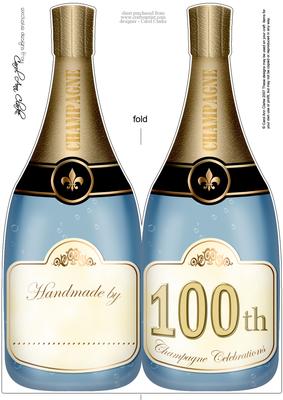 Large Dl 100th Champagne Bottle Shaped Card