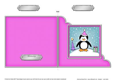 Cute Christmas Penguin Cut and Fold Corner Card