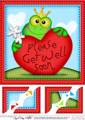8 x 8 Freddy Frog's Get Well Heart Scalloped Topper