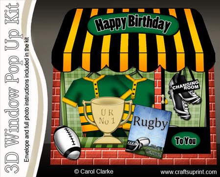 3D the Little Rugby Shop Window Pop Up Card Decoupage N Env