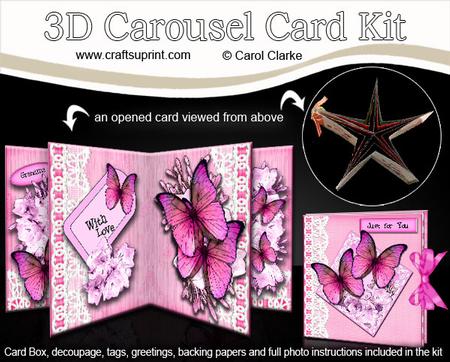 3D Pink Butterflies N Flowers Floral Carousel Card Kit