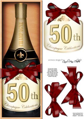 Large Dl 50th Champers in a Box Quick Card 3D Decoupage