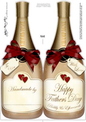 Large Dl Fathers Day Champagne Bottle Shaped Card