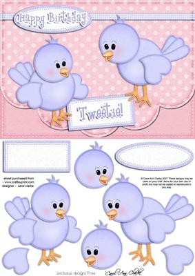 A5 Little Birdie Felties Scalloped Edge N 3D Decoupage