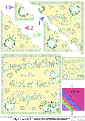 Congratulations Birth of Triplets Wavy Corner Side Stacker