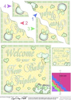 Welcome New Baby Triplets Wavy Corner Side Stacker