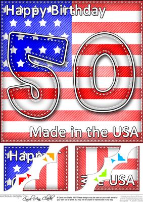 8 x 8 Flying the Flag Usa 50th Birthday Scalloped Topper