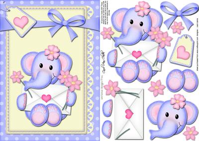 A5 Lola Elephant's Flowers Quick Card N 3D Decoupage