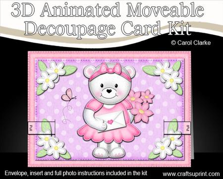 3D Teddy Tess's Flowers Animated Moveable Decoupage Card Kit
