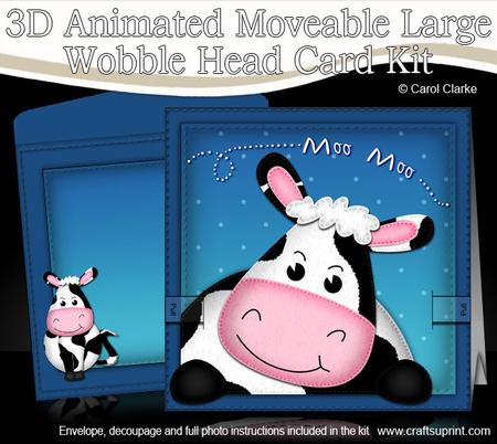 3D Milly Moo Cow Animated Large Wobble Head Card Kit
