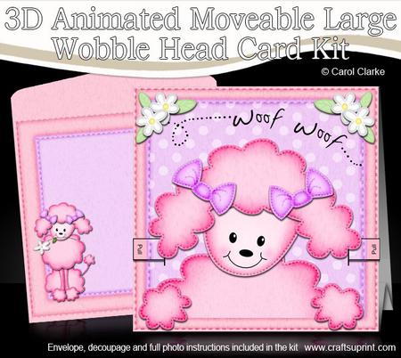 3D Bon Bon Poodle Dog Animated Large Wobble Head Card Kit